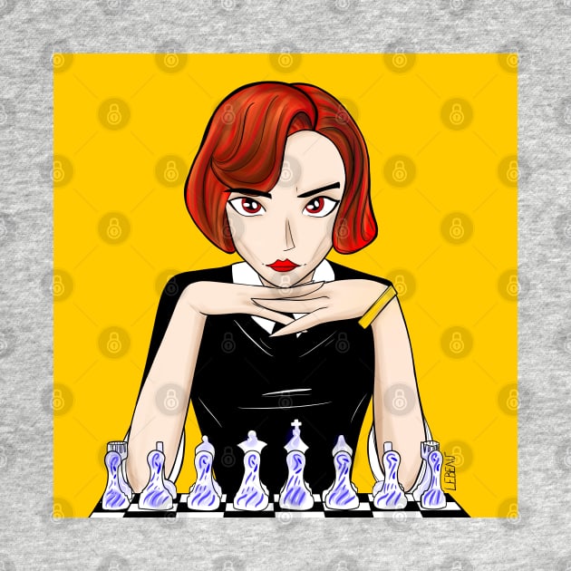 beth harmon the chess master in queen's gambit art by jorge_lebeau